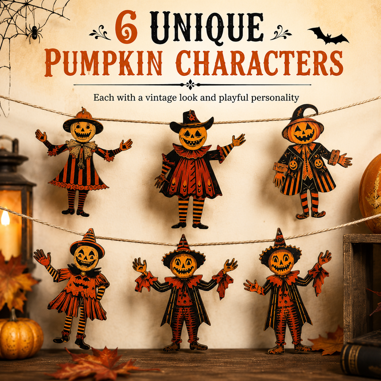 Vintage Wooden Pumpkin Banner (6 Pcs) ๐