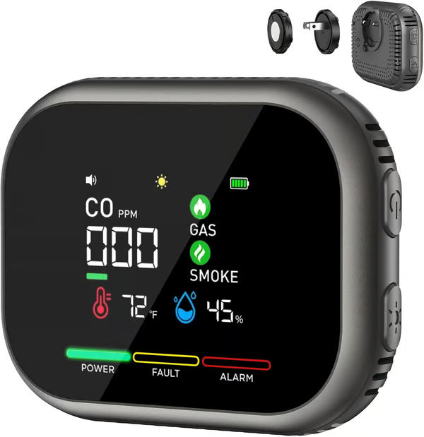 🚨 Smart 6-in-1 Gas Detector – CO Smoke & Gas Leak Alarm With LCD Display