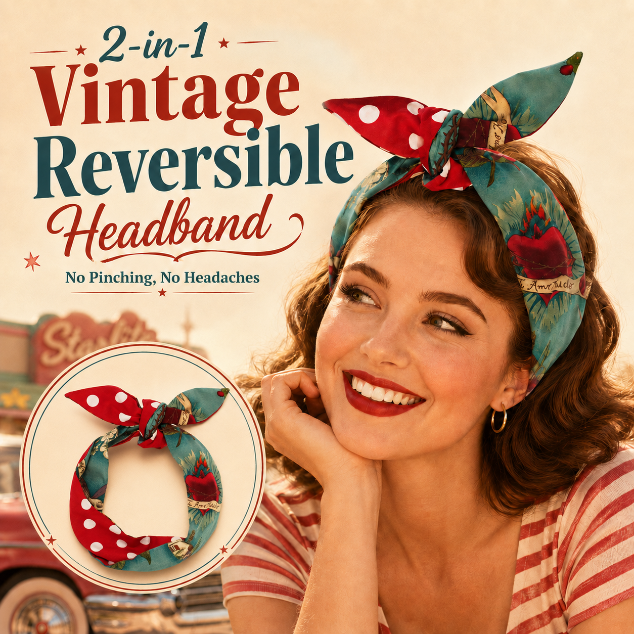 ✨ Retro Polka Dot & Floral Hair Wrap