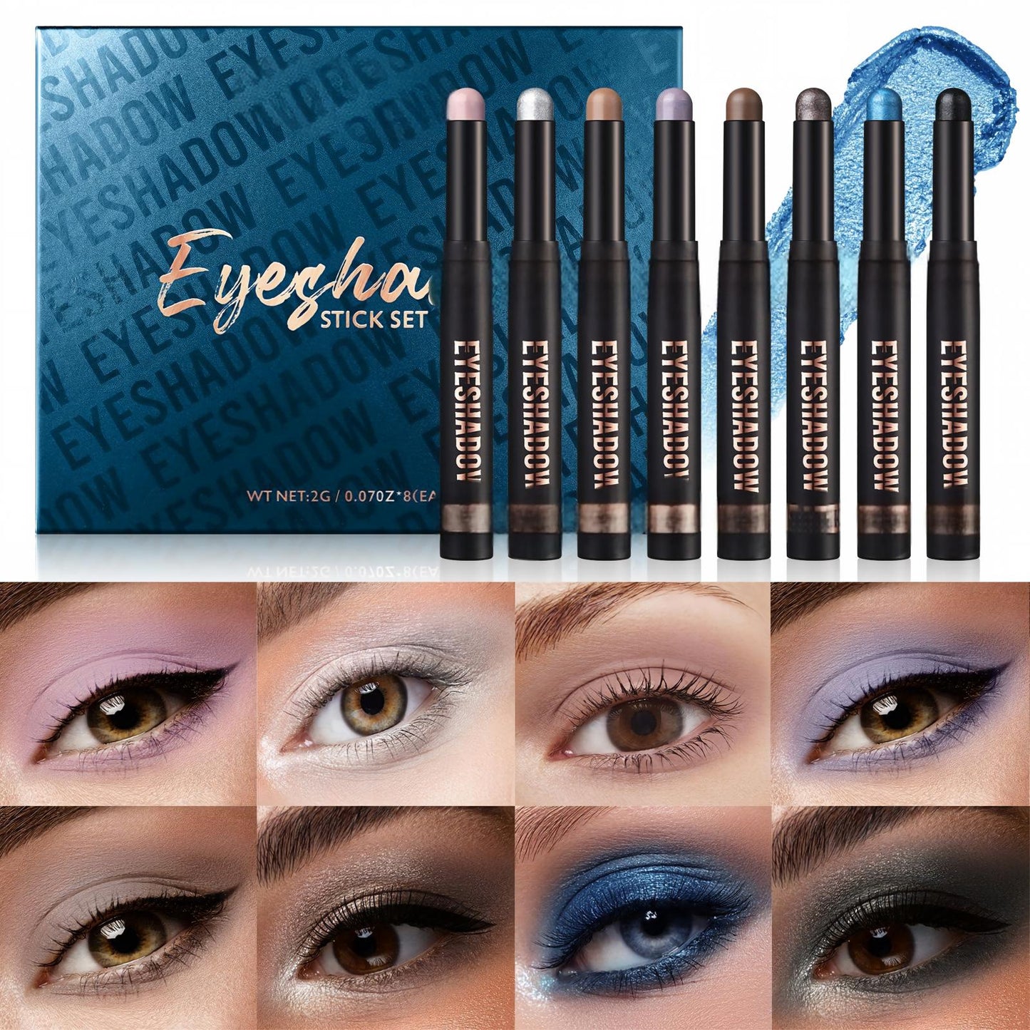✨ 8-Pcs Neutral Eyeshadow Stick Set – Waterproof Cream Matte & Shimmer Makeup Sticks 👁️✨