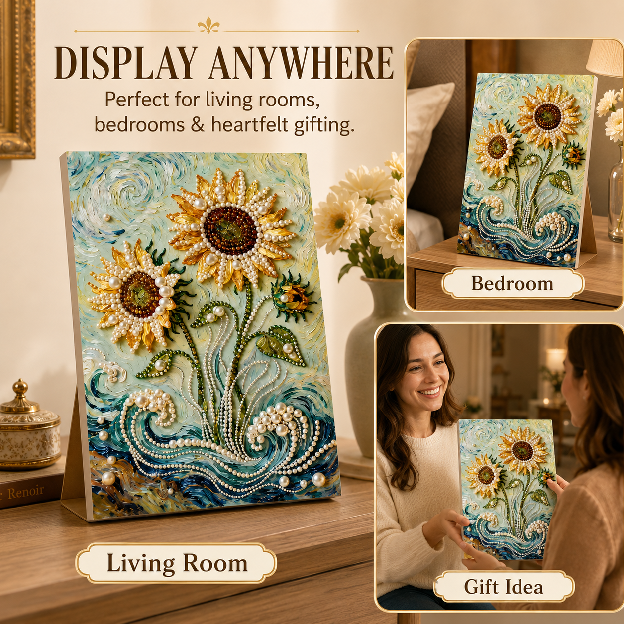 ✨ 3D Pearl & Gem Sunflower DIY Painting Kit