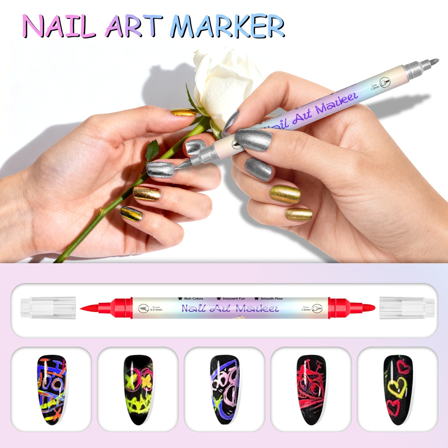 🎨Dual-Tip Nail Art Marker Pens – 12/24 Color Set