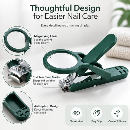 🔍Magnifying Precision Nail Clipper with Anti-Splash Guard & Easy Grip