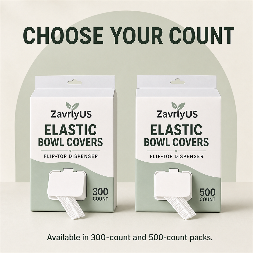 ZavrlyUS elastic bowl cover boxes in 300-count and 500-count options