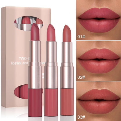 2-in-1 Matte Lipstick & Lip Gloss Set | 3-Piece Lip Duo