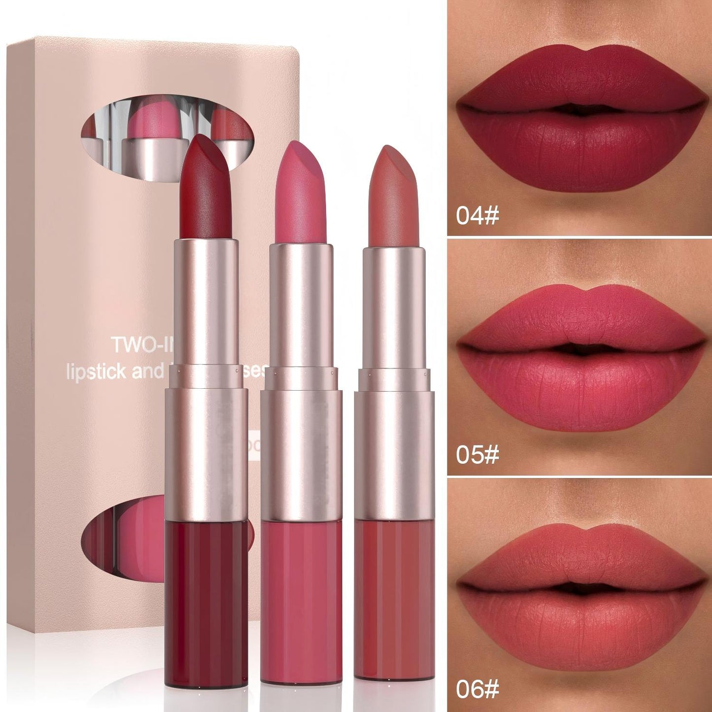 2-in-1 Matte Lipstick & Lip Gloss Set | 3-Piece Lip Duo