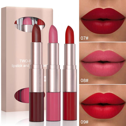 2-in-1 Matte Lipstick & Lip Gloss Set | 3-Piece Lip Duo