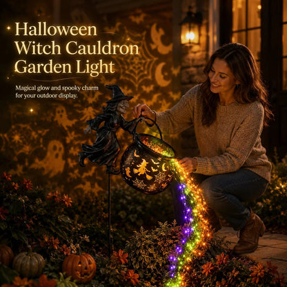 🎃Light Up Flying Witch & Glowing Cauldron Halloween Garden Decor🔥
