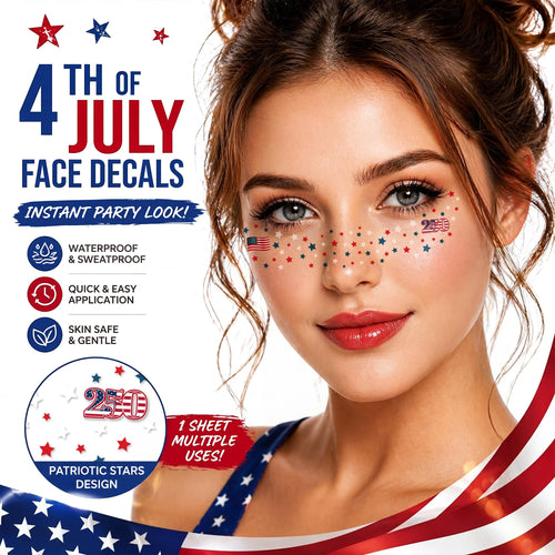 America 250 Face Tattoos  — 6 Sheets 6 Designs Patriotic 4th of July Temporary Tattoos