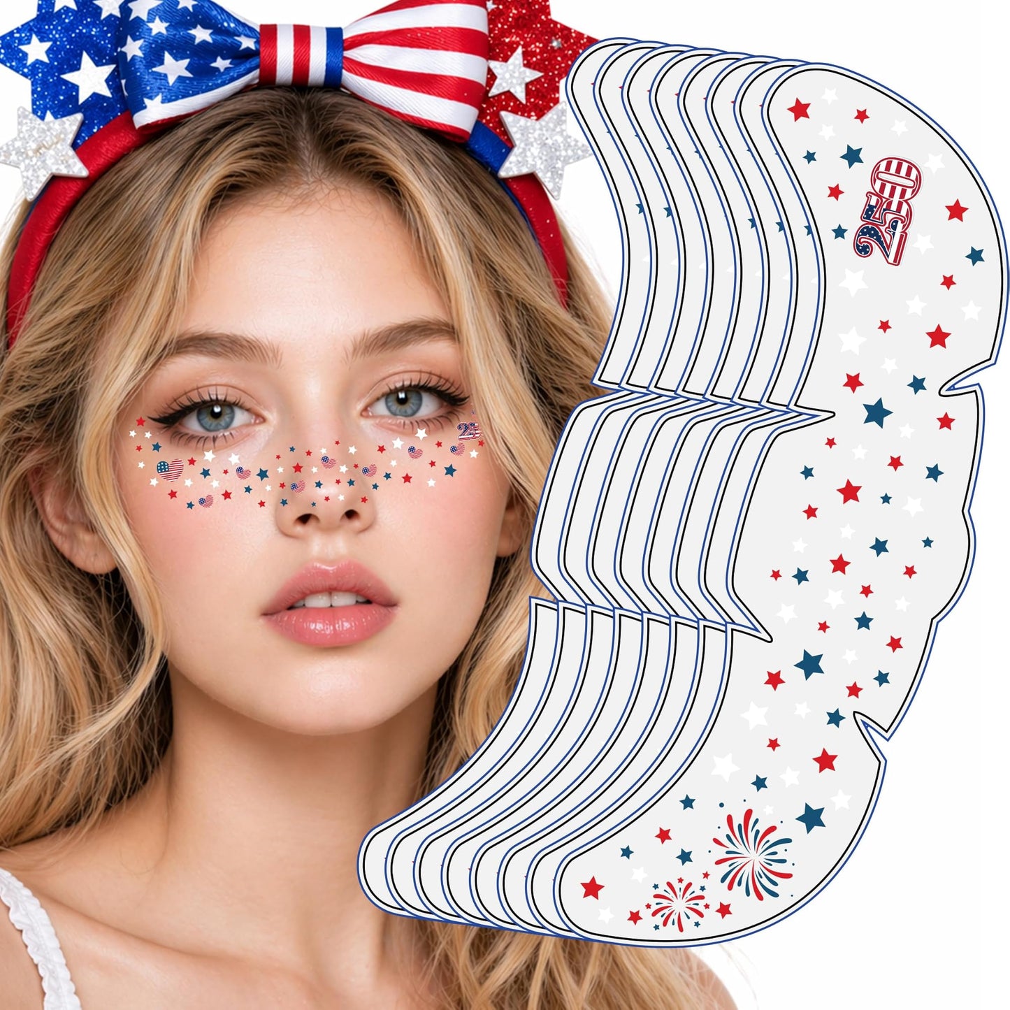 America 250 Face Tattoos  — 6 Sheets 6 Designs Patriotic 4th of July Temporary Tattoos