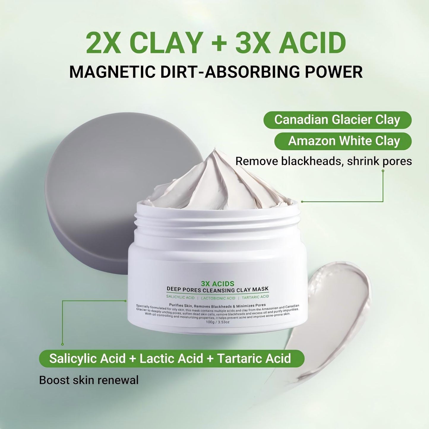 ✨ 3X Acid Deep Pores Cleansing Clay Mask - Unclog & Purify