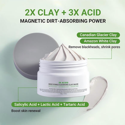 ✨ 3X Acid Deep Pores Cleansing Clay Mask - Unclog & Purify