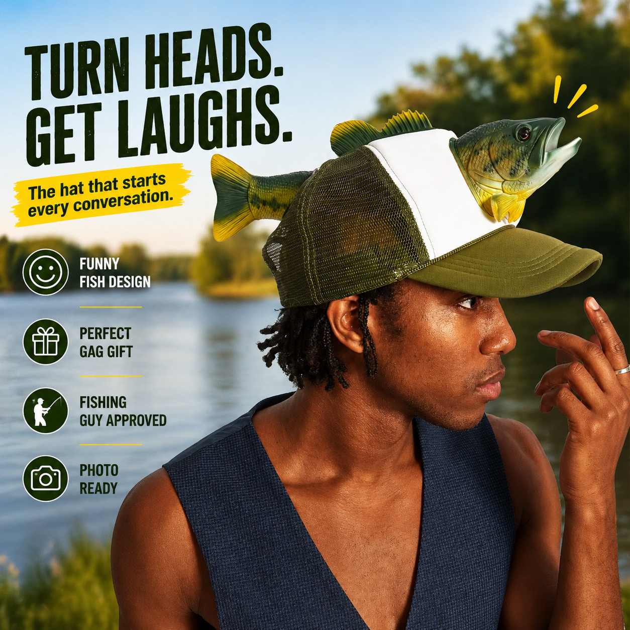 🐠Funny Fish Hat - Hilarious Fishing Gag Gifts & Novelty Caps
