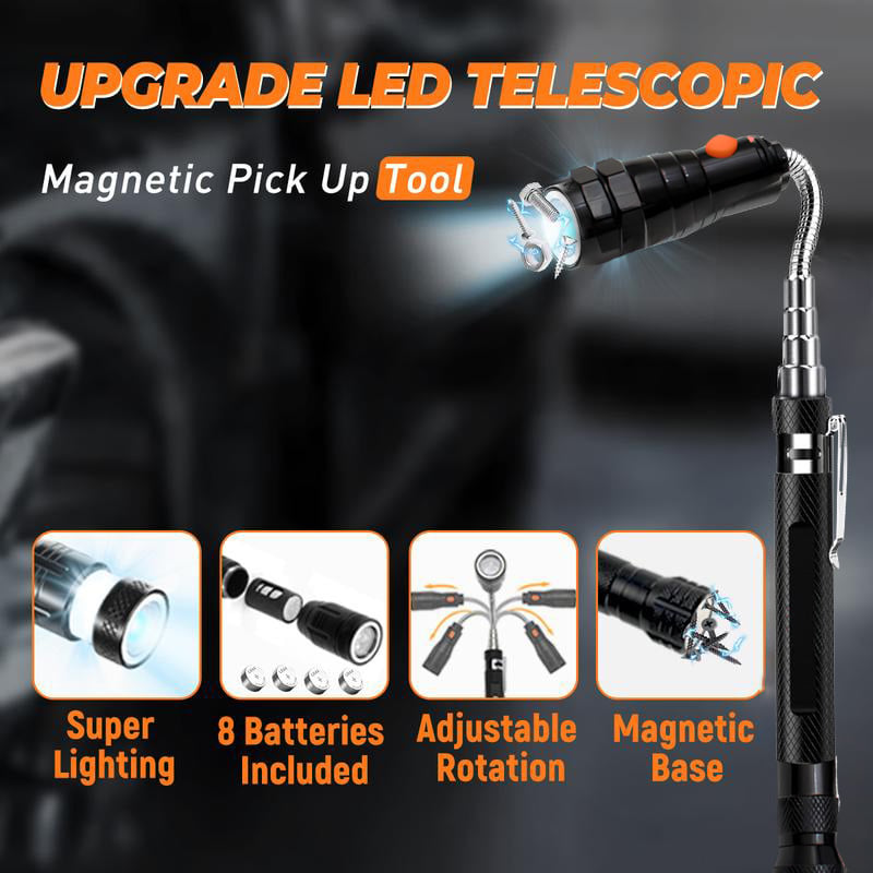 🧲Magnetic Pickup Tool with LED Light |🛠 Extendable Telescopic Magnet USB charging✨