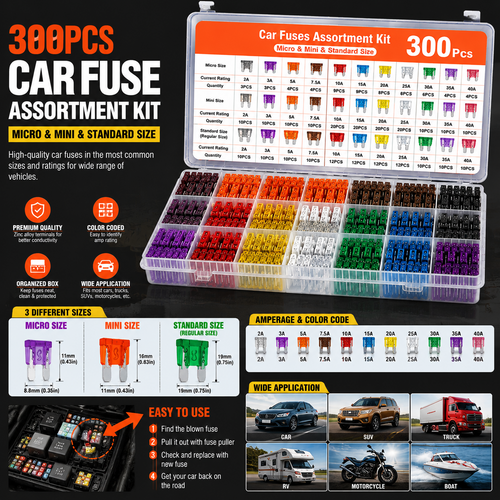 🏆Ultimate Ultimate 300Pcs Car Fuse Assortment Kit | Micro, Mini, Standard