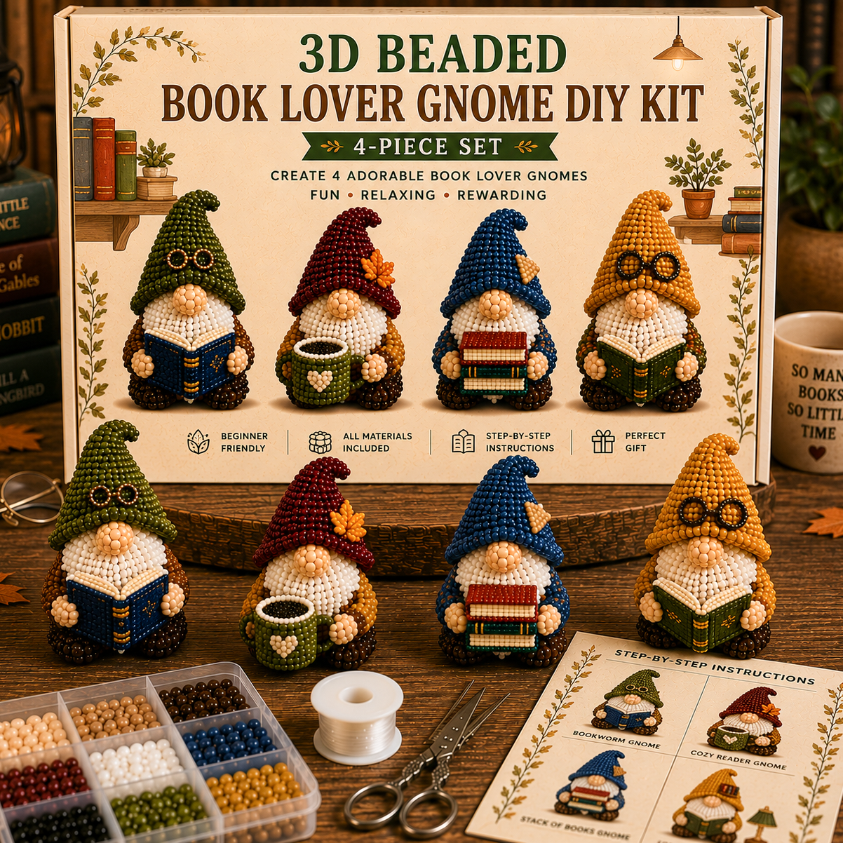 ✨3D Beaded Gnome DIY Kit - Whimsical Cozy Miniature Crafting Set🎃