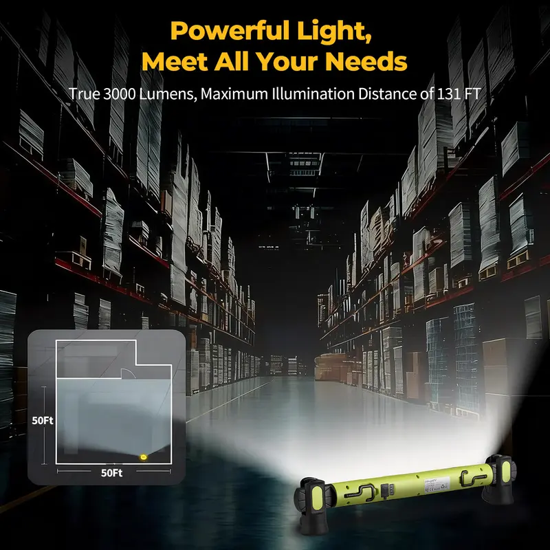 💡 BougeRV 3000LM LED Magnetic Work Light – Cordless Rechargeable