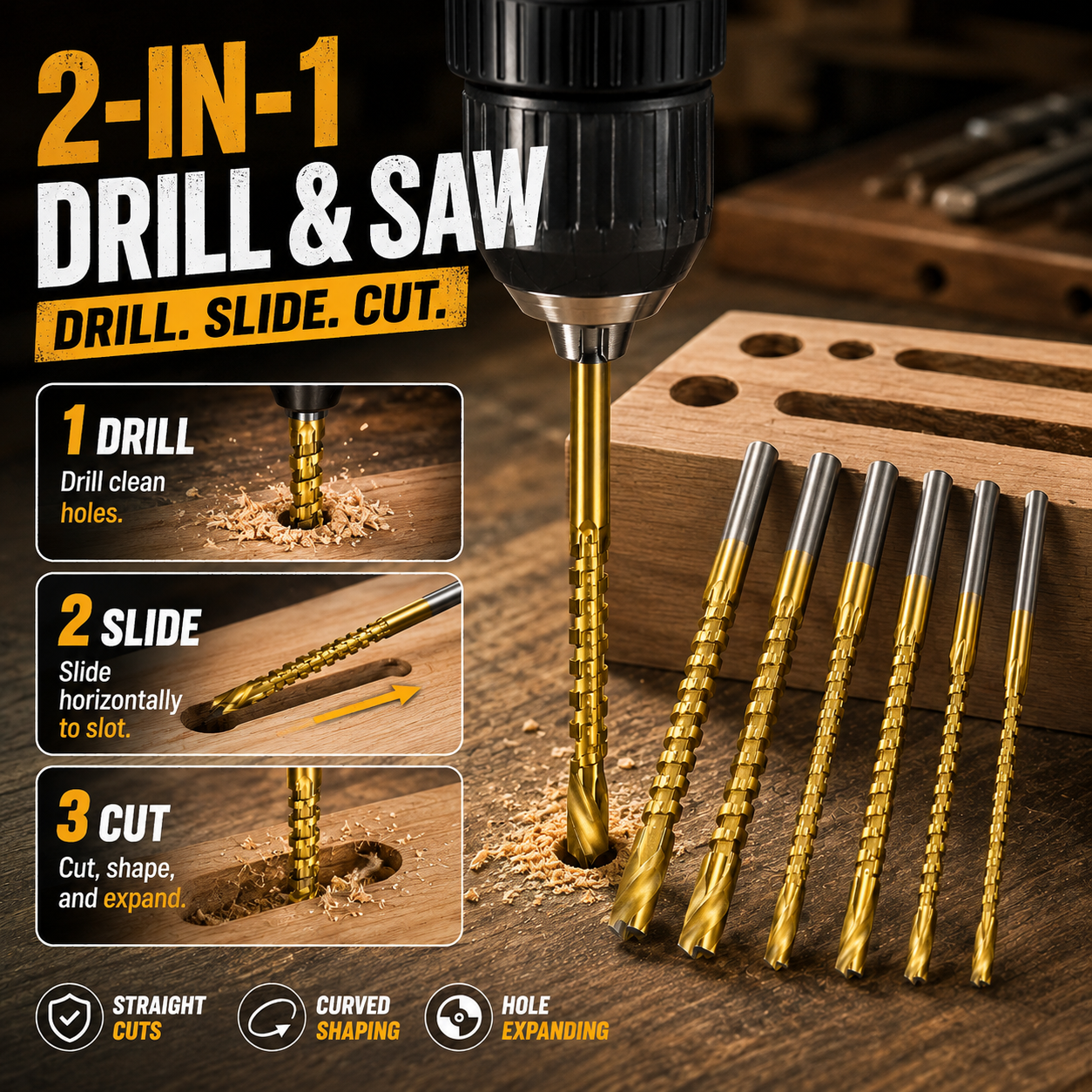 🛠️ 2-in-1 Woodworking Saw Drill Bit Set