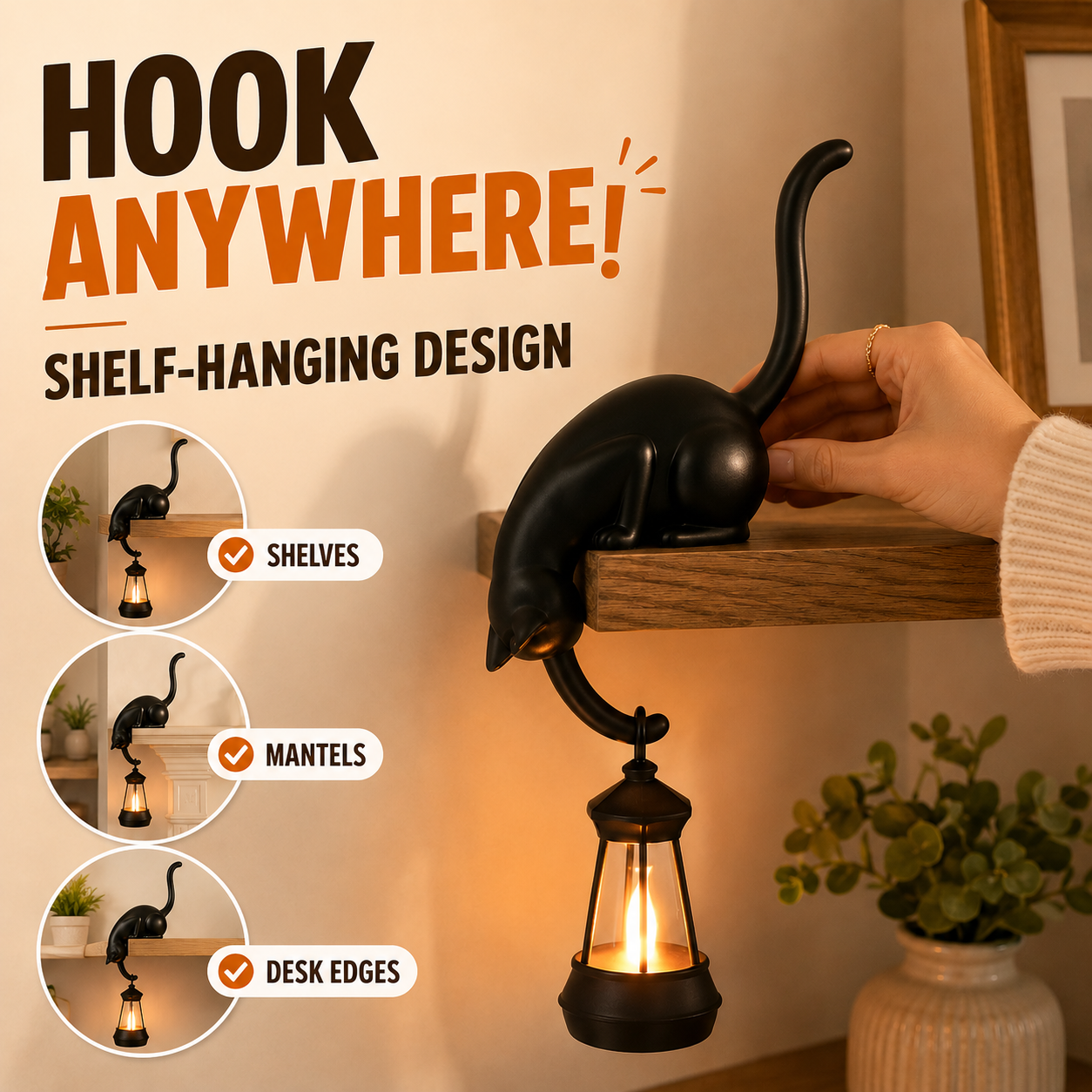 🐱 Cozy Hanging Cat Shelf Lantern