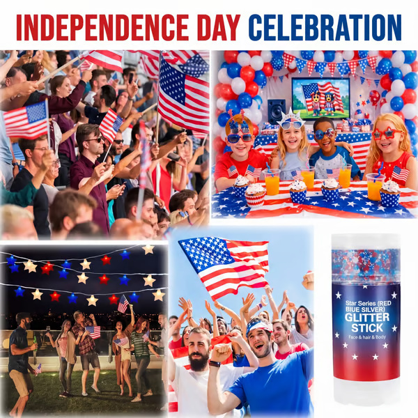 3-in-1 Patriotic Glow😍✨Red, White & Blue Glitter Body Stick