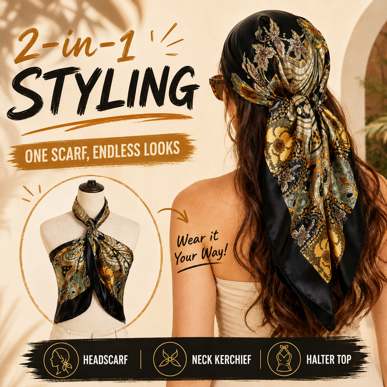✨ Vintage Silk Satin Head Scarf ✨
