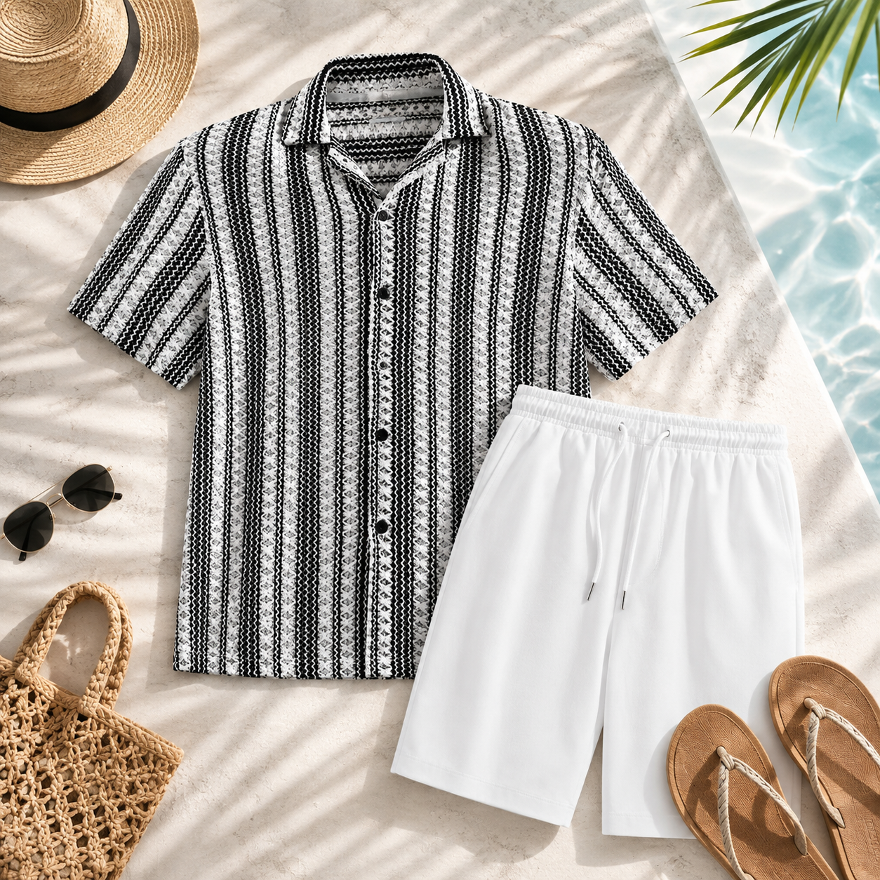 Black & White Shirt + White Shorts