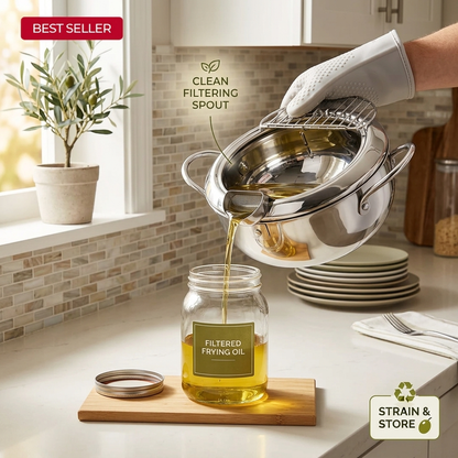 🛡️Premium 304 Stainless Steel🌡️  Deep Fryer Pot with Thermometer & Lid🍟
