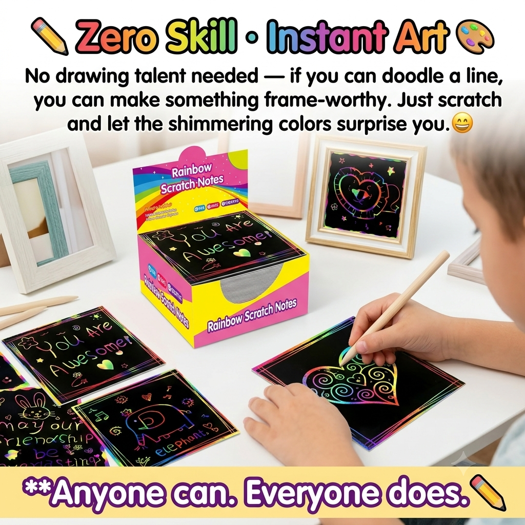 Rainbow Scratch Art Paper – 100 Sheets DIY Magic Reveal Kit