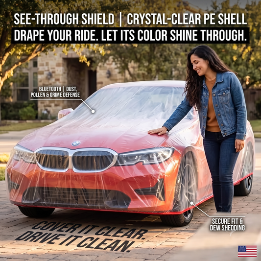 Clear Disposable Car Cover - All-Weather Waterproof PE Protection