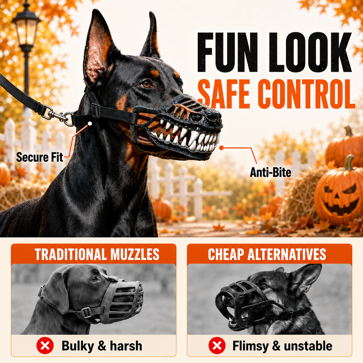 🐺 Halloween Werewolf Dog Muzzle with Bloody Fangs