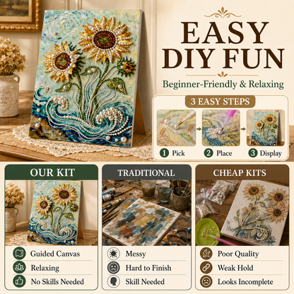 ✨ 3D Pearl & Gem Sunflower DIY Painting Kit