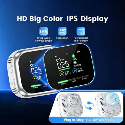 🚨 Smart 6-in-1 Gas Detector – CO Smoke & Gas Leak Alarm With LCD Display
