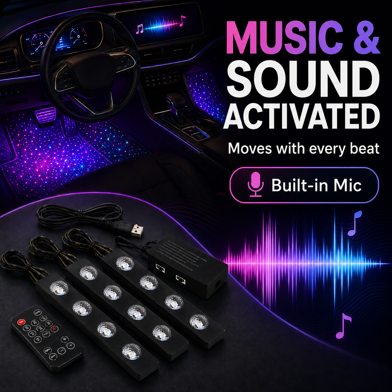 🌌 CosmicGlow 4-in-1 Car Starlight LED Kit
