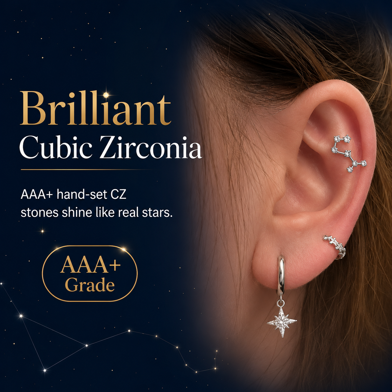 💫 12 Zodiac Constellation Studs - CZ Cartilage Piercing Jewelry