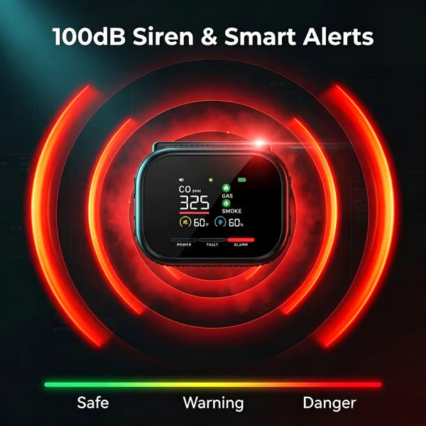 🚨 Smart 6-in-1 Gas Detector – CO Smoke & Gas Leak Alarm With LCD Display
