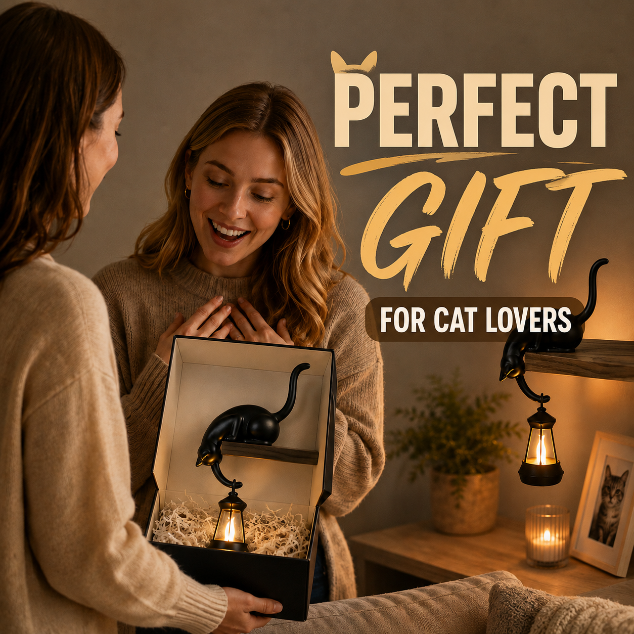 🐱 Cozy Hanging Cat Shelf Lantern