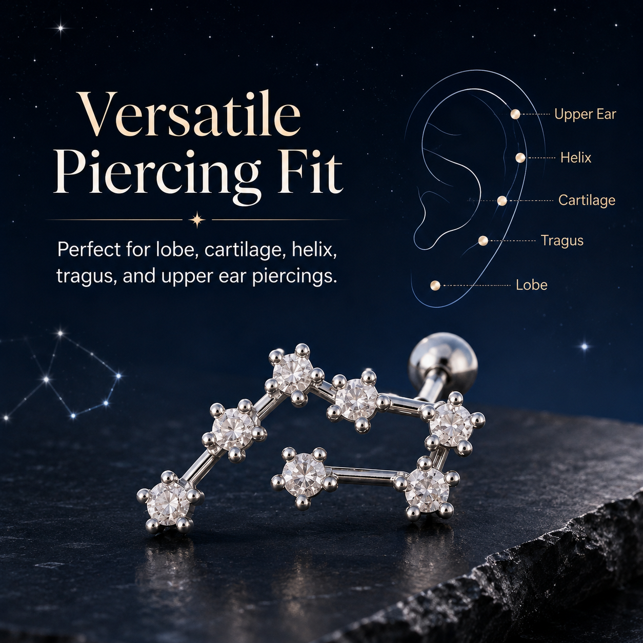 💫 12 Zodiac Constellation Studs - CZ Cartilage Piercing Jewelry