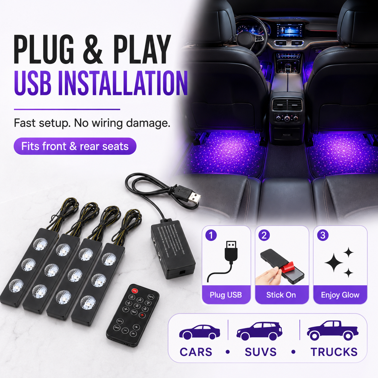 🌌 CosmicGlow 4-in-1 Car Starlight LED Kit