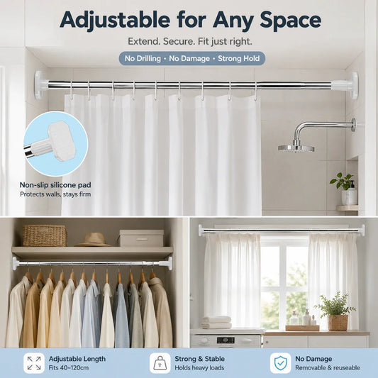 🏠 Drill-Free Adjustable Tension Rod – Instant Storage, Zero Wall Damage