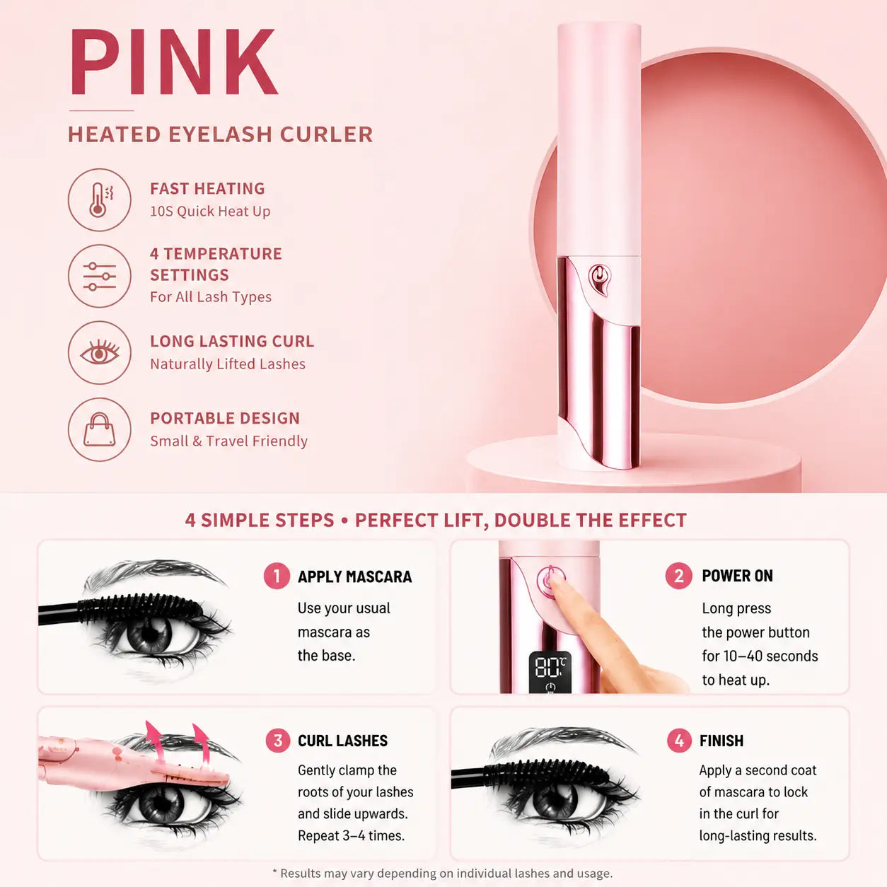 🌡️Smart Heated Eyelash Curler with LED Display | 24H Lash Lift