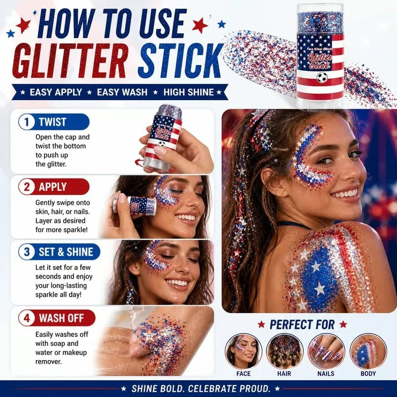 3-in-1 Patriotic Glow😍✨Red, White & Blue Glitter Body Stick