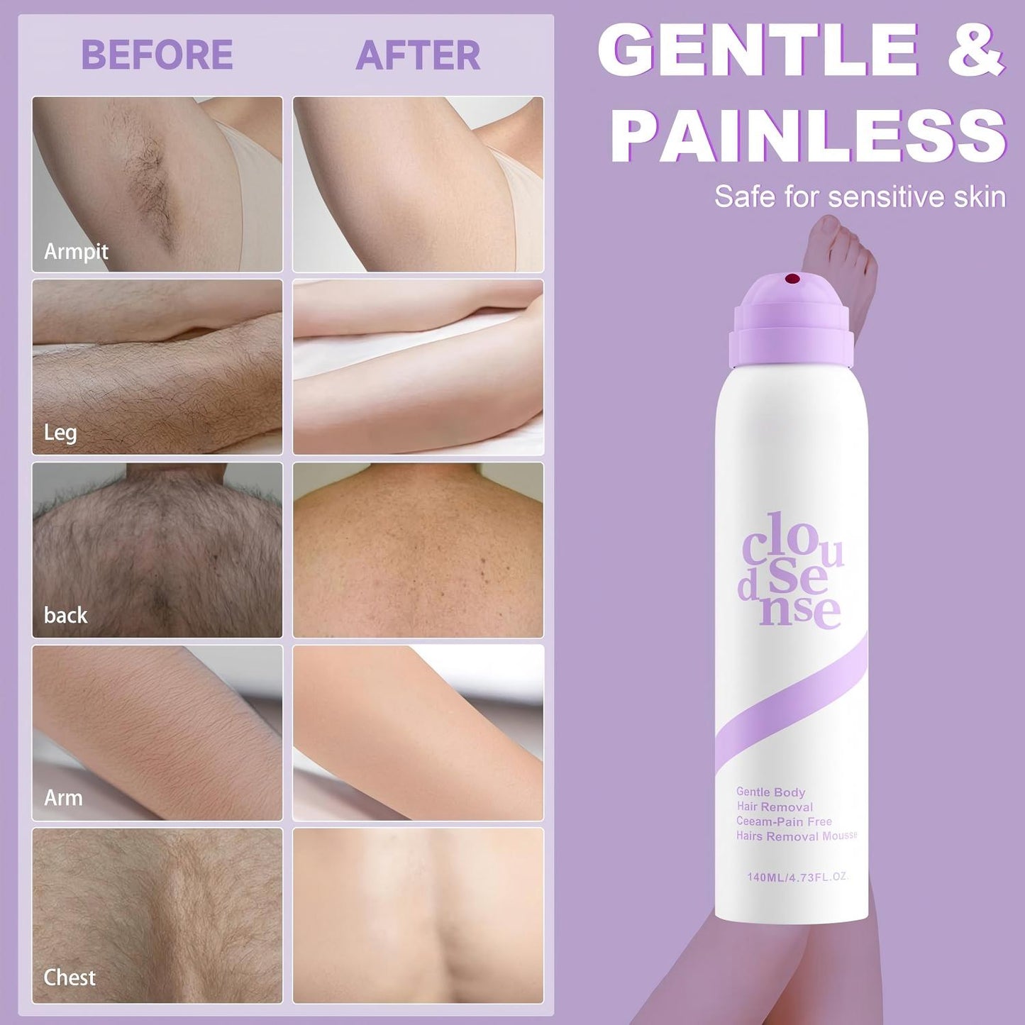 ⚡Pain-Free Hair Removal Spray with Aloe & Hyaluronic Acid | Citrus Scent