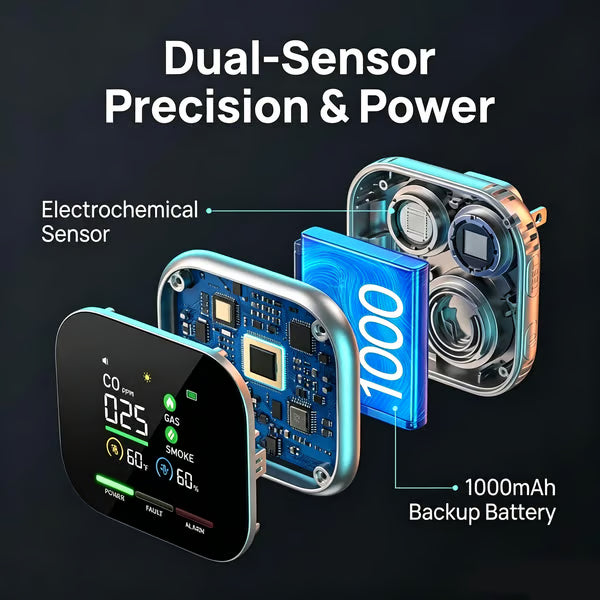 🚨 Smart 6-in-1 Gas Detector – CO Smoke & Gas Leak Alarm With LCD Display