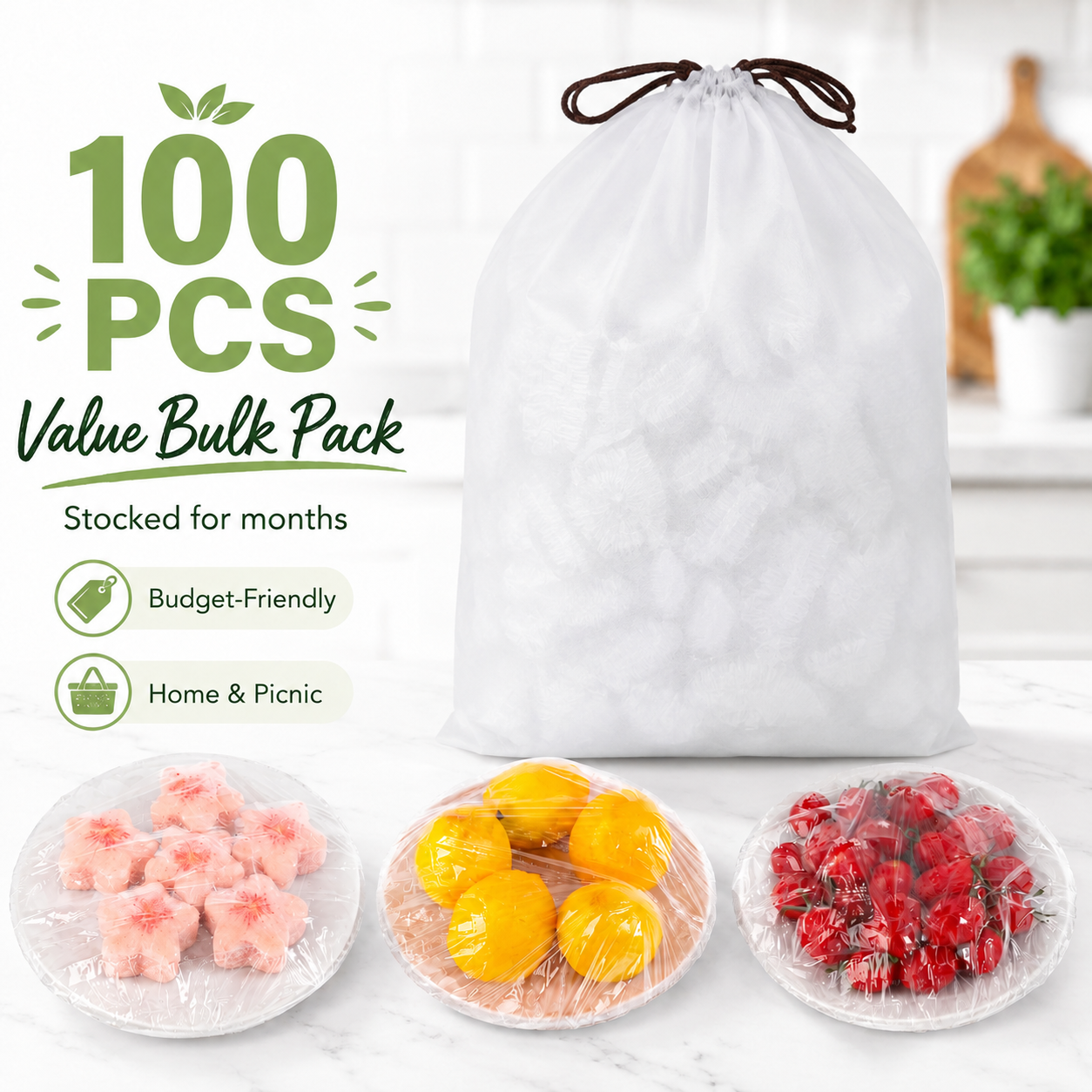 🥗 100-Pack Elastic Food Storage Covers