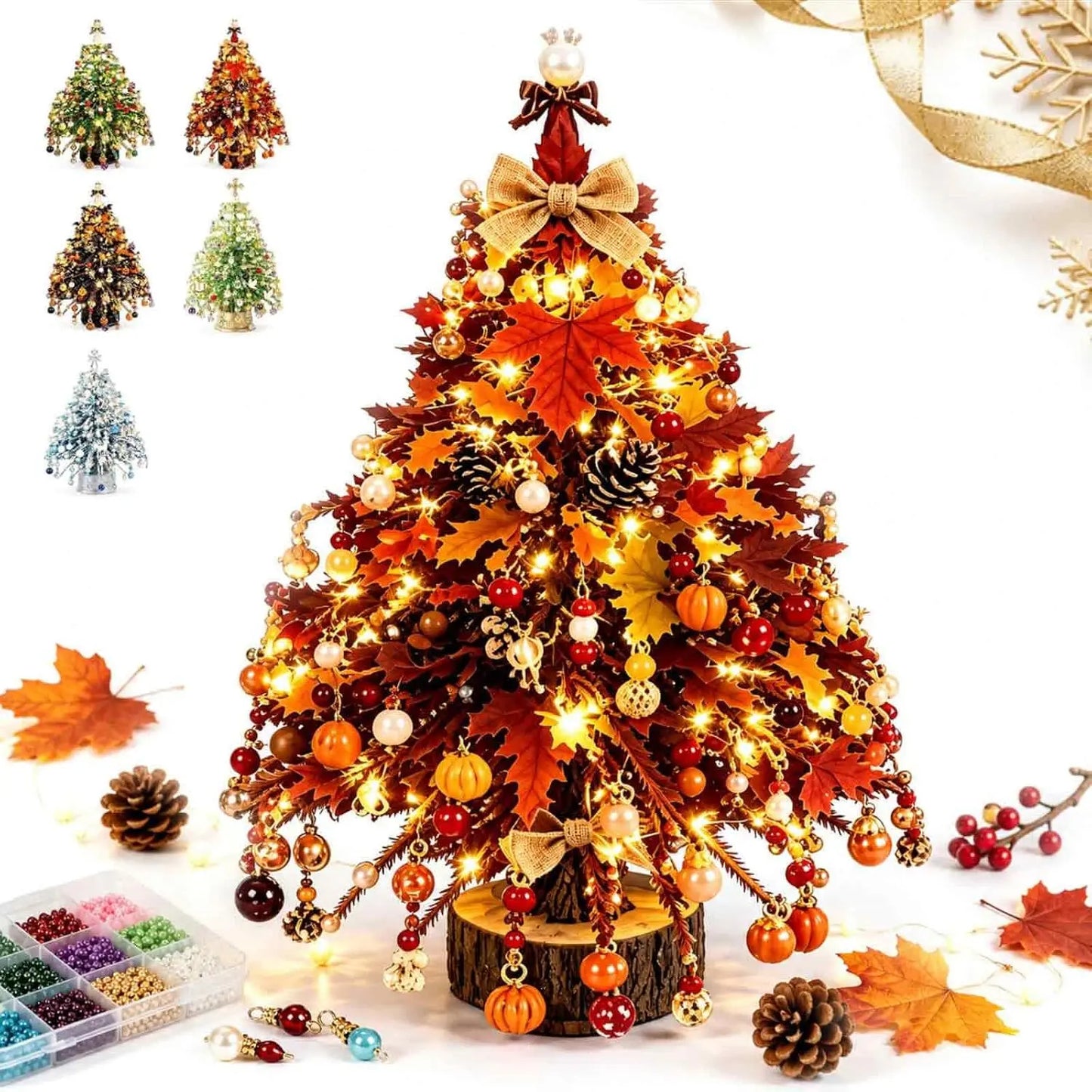DIY Crystal Bead Christmas Tree Kit with Warm LED Lights