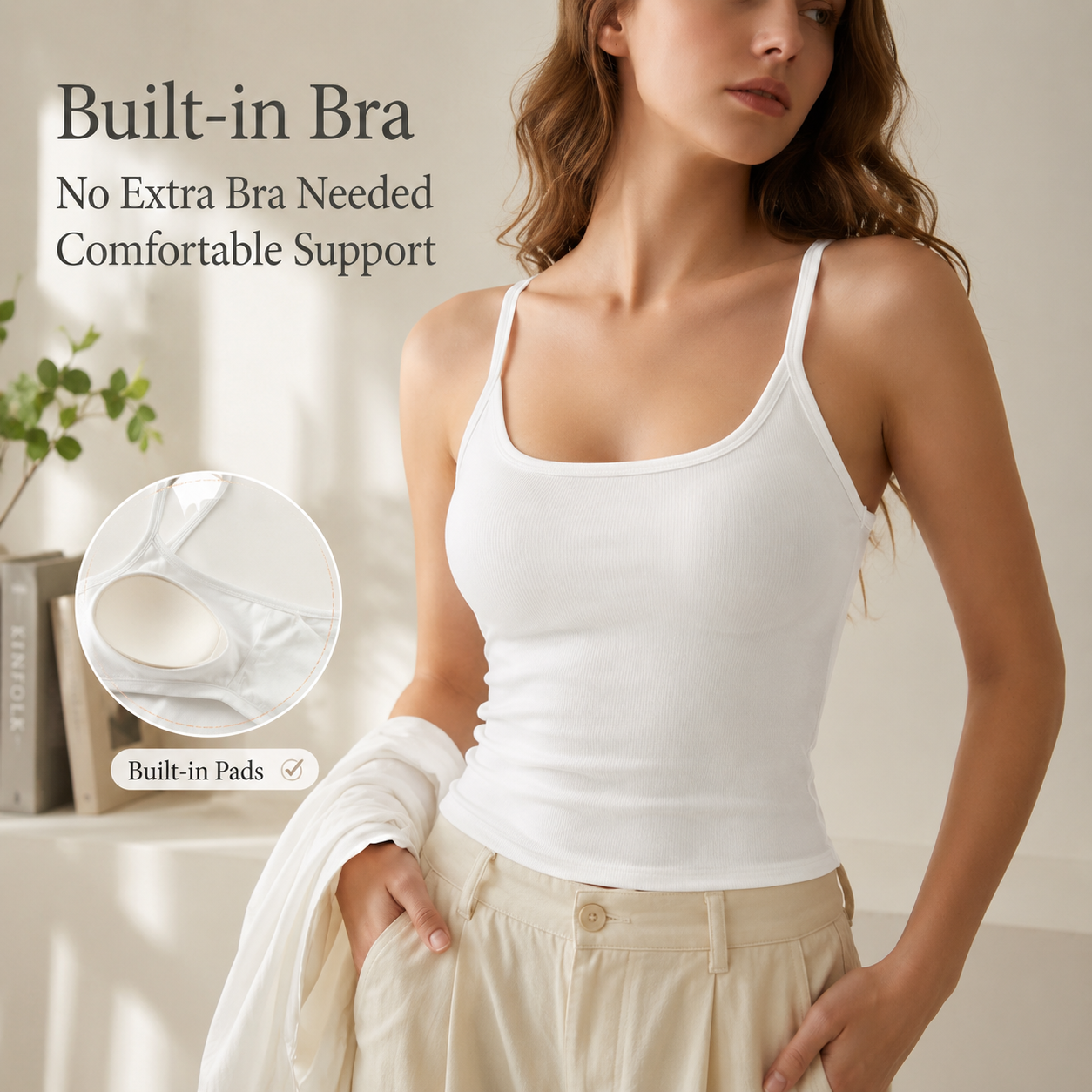 🔥Women's Summer Sexy Slim Fit Ribbed Tank Top with Built-in Bra, ✨U-Neck Sleeveless Casual Crop Top for Hot Girl Aesthetic⏳-LP