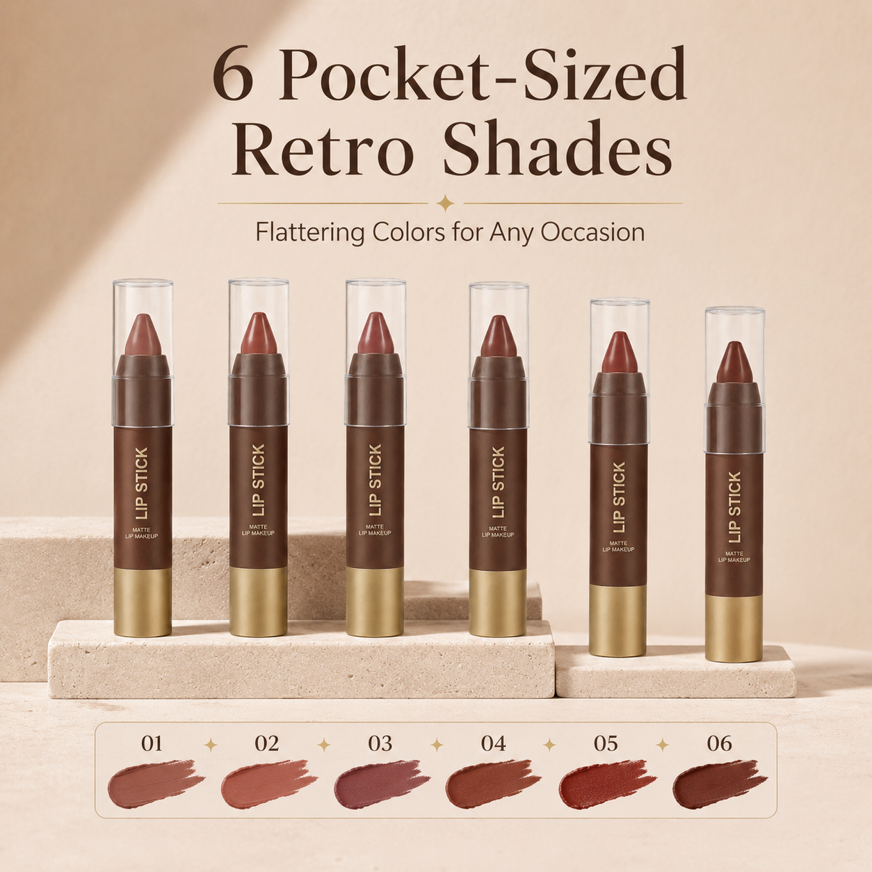 🍫 6-Color Matte Chocolate Lipstick: Perfect Lips in One Swipe!