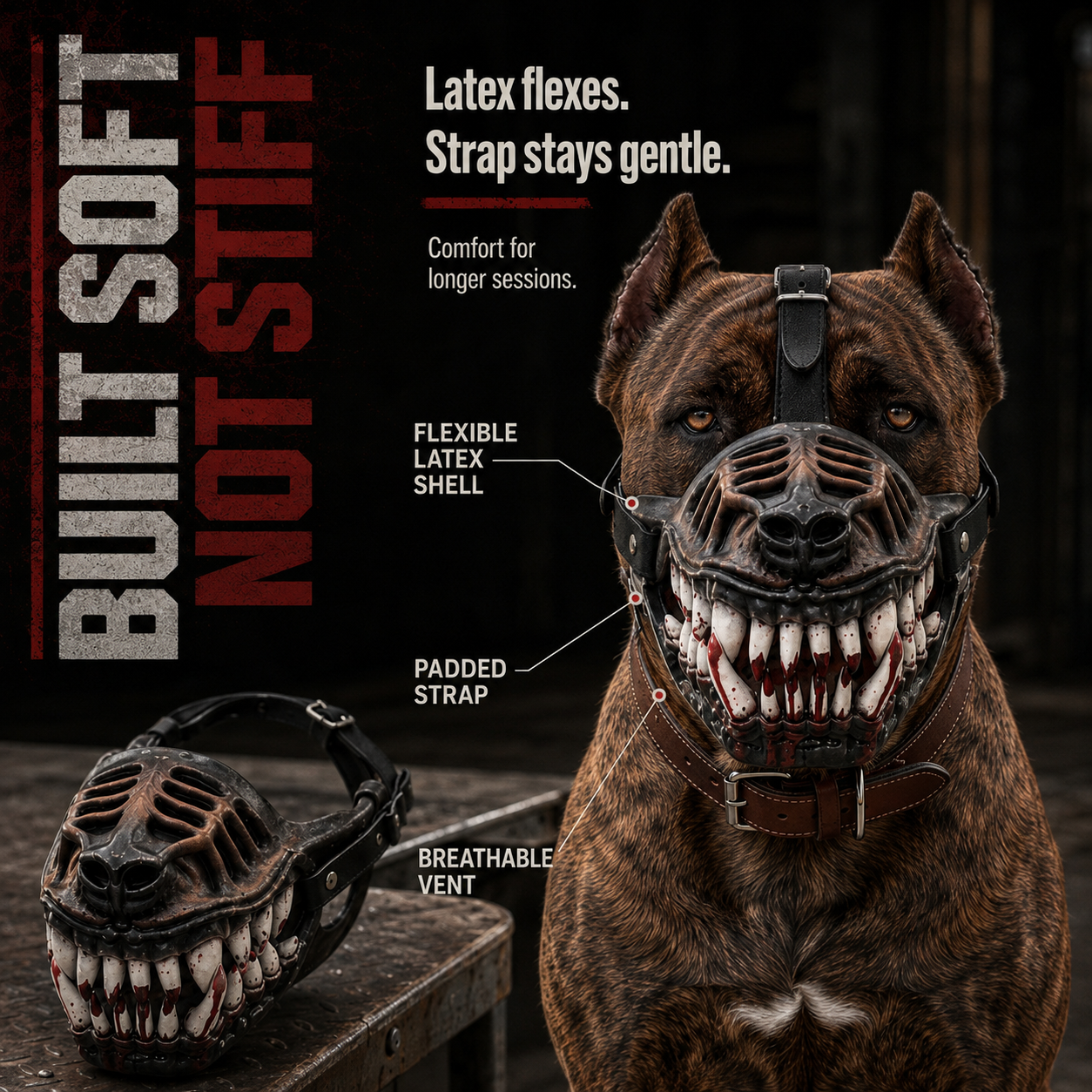 Scary-Looking Soft Latex Dog Muzzle | Creative Fang Design