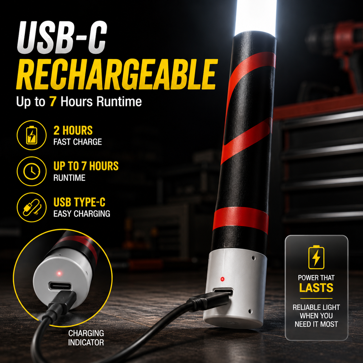 Flexible LED Light Stick 30", Rechargeable Bendable Work Light with 3 Modes High Lumen