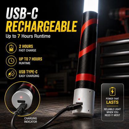 Flexible LED Light Stick 30", Rechargeable Bendable Work Light with 3 Modes High Lumen